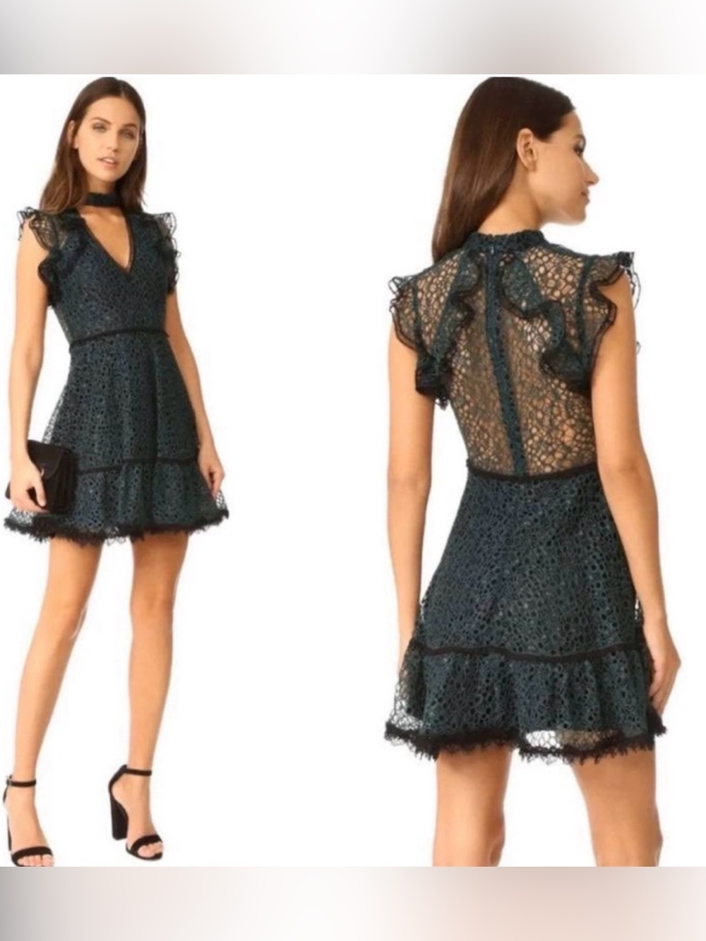 Alexis Dark Teal Lace Ruffle Mini Dress